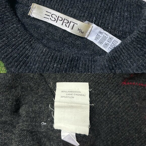 90s vintage argyle pattern Esprit sweater wool blend grey crewneck preppy. - Picture 4 of 4